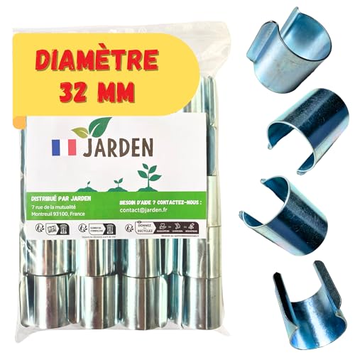 JARDEN® Lot 20 Clips Diamètre 32mm pour Serre de Jardin - Fixation Métal en Revêtement Zinc pour Serres Tunnel avec Tubes ou Arceaux 32mm - Accessoire pour Bâche de...