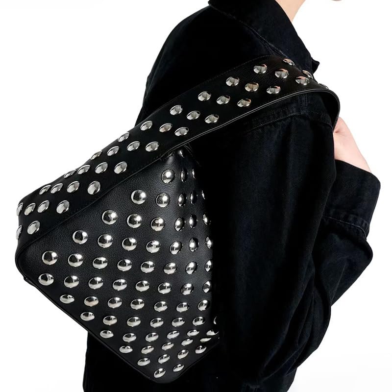 Image of Women's Small Shoulder Faux Leather Hobo Clutch Bag Shoulder Bag Y2K Fashion Purse,Black and White Polka Dot Shoulder Bag