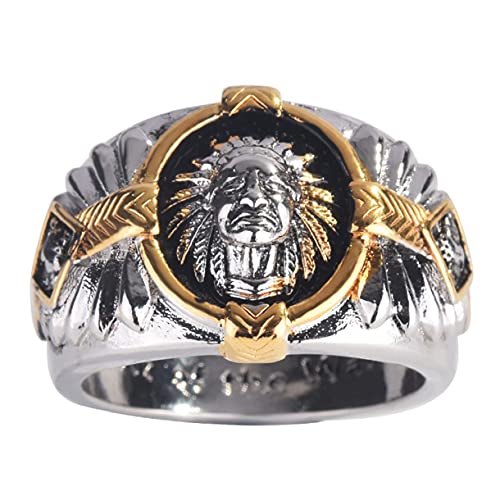 Bague chef indien pour homme : bijou tribal et punk en acier
