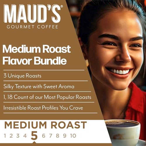 Image of Maud's Salted Caramel, Sweet Hazelnut & Cinnamon Roll Flavored Bundle, 54ct | Medium Roast Flavored Coffee in Single Serve Pods - 100% Arabica Coffee, Compatible with Keurig Coffee Makers