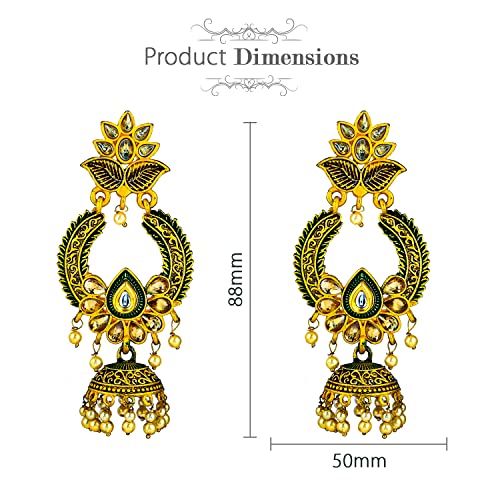 Golden Green Shade Flower Drop Earrings Traditional Ethnic Earpieces