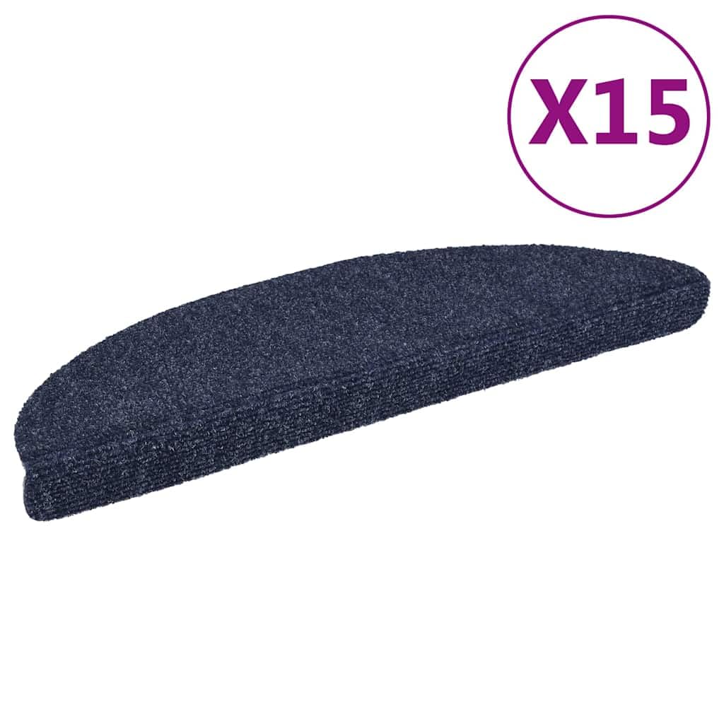 Tapis d'escalier Autocollants 15 pièces 56 x 17 x 3 cm Bleu Demi-Rond Marchettes d'escalier, Moquette Escalier de sécurité d'intérieur Antidérapant pour Aînés et Animaux de Compagnie