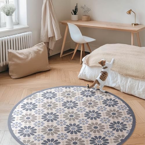 Tapis vinyle ø120 cm cuisine salon rond résistant à la rayure - 3