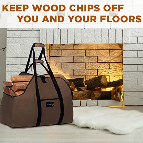 Outdoor 360 Firewood Bag Carrier - Extra Large Wood Bag for Firewood-Water Resistant Carrying Bag with Padded Handles & A Handy Side Pocket-24 L x19 H x12-Waxed Canvas Log Tote for Home or Camping by Outdoor 360 - Image 5
