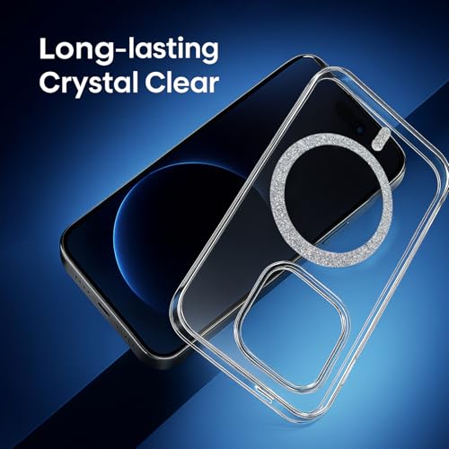 Image of AIBEX Back Cover Case Compatible with iPhone 16 Pro Max | Glitter Ring Cute Shiny Colorful Bling Case (Compatible with Magsafe) | Transparent PC+TPU Glossy Shiny Cover for Girls & Women - Silver