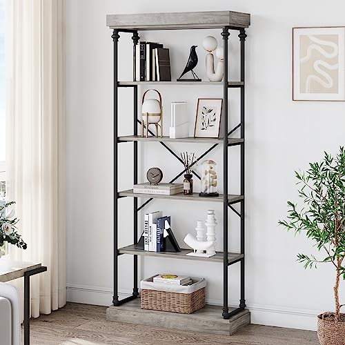GarveeHome 6 Tier Bookshelf Industrial Bookcase Wood Tall Standing Bookshelves Wood Vintage Display Rack Rustic Bookshelf