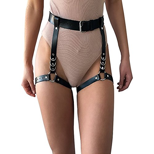 Womens PU Leather Waist Leg Caged Body Harness Punk Gothic Garter Belt Adjustable(DWD-007)