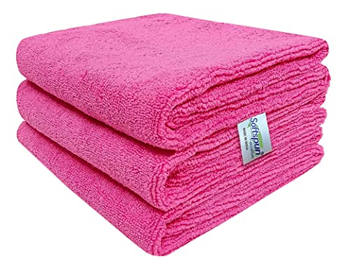 Image of SOFTSPUN Microfiber Cloth - 3 pcs - 40x40 cms - 340 GSM Pink - Thick Lint & Streak-Free Multipurpose Cloths - Automotive Microfibre Towels for Car Bike Cleaning Polishing Washing & Detailing