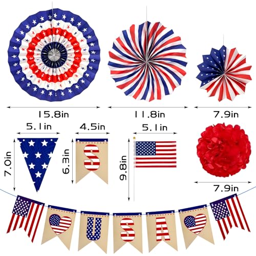Image of 4th of July Patriotic Decorations Set - 30PCS Patriotic Decorations with LOVE USA Banner American Flag for Memorial Day Independence Day Party Decor Supplies