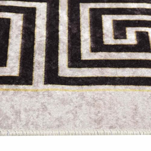 Tapis lavable en velours design haut de gamme beige clair moderne - 8
