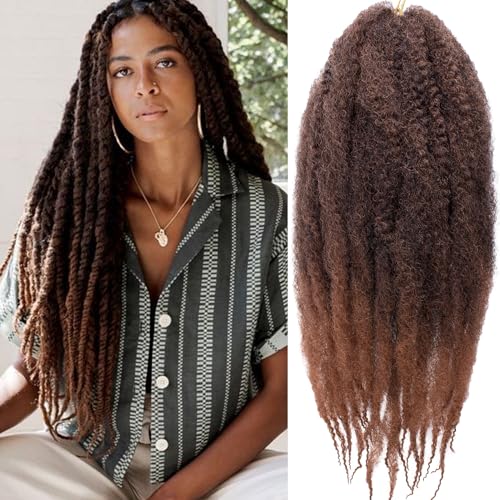 Samtress 8 Packs Ombre Brown Marley Twist Braiding Hair 18 Inch Marley Hair For Faux Locs Kinky Afro Marley Braiding Hair Synthetic Crochet Hair Extensions (#T30)