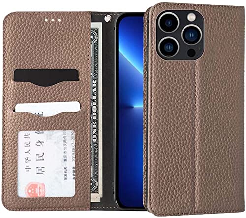 Étui iPhone 13 Pro kaki housse portefeuille à rabat magnétique