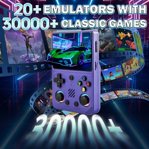 Forlarme RG36PRO Retro Video Game Console-Support 30000+ Classic Games,3.5"IPS Screen,Open Source System,64G TF card,3000mAh Battery,Portable Console for Teen or Partner - Gift for Christmas - Purple - imagen 2