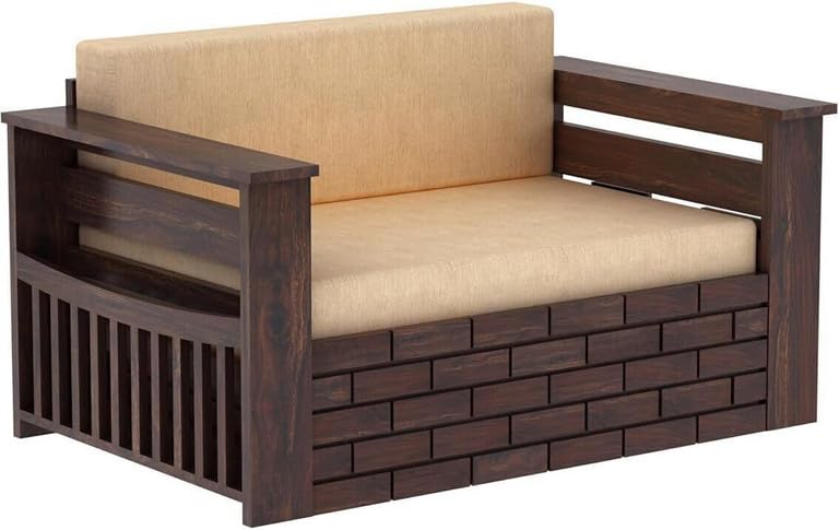 Image of Solid Sheesham Wood Sofa Cum Bed 2 Seater | Wooden Foldable Double Bed for Living Room with Headboard & Storage | Bed Cum Sofa with Mattress for Bedroom Furniture (Walnut Finish)