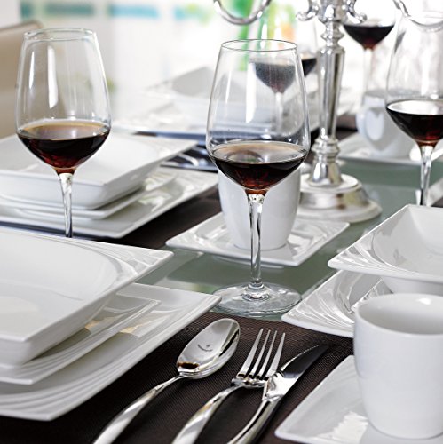 MALACASA, Serie Monica - Vajilla de porcelana (60 piezas, 12 platillos, 12 platos para tartas, 12 platos hondos y 12… - Imagen 6