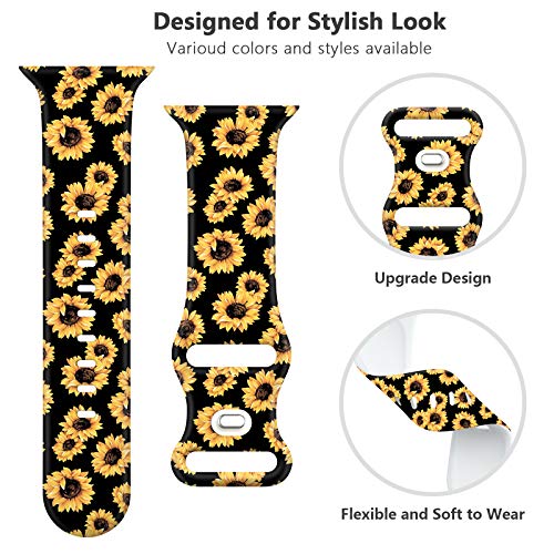 OHOTLOVE Compatible with Apple Watch 38mm 40mm 42mm 44mm for Women Men, Soft Silicone Pattern Printed Replacement Wristband Band for Iwatch Series 6 & Series 5 4 3 2 1.Sunflower A - Thumbnail 5