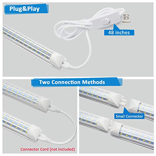 2FT LED Light Fixture, 24W 6500K Cool White 2680LM Super Bright T8 Integrated Fixture Under Cabinet and Utility Shop Light D-Shape Triple Rows Tube Corded Electric with Built-in ON/Off Switch (2 Pack)