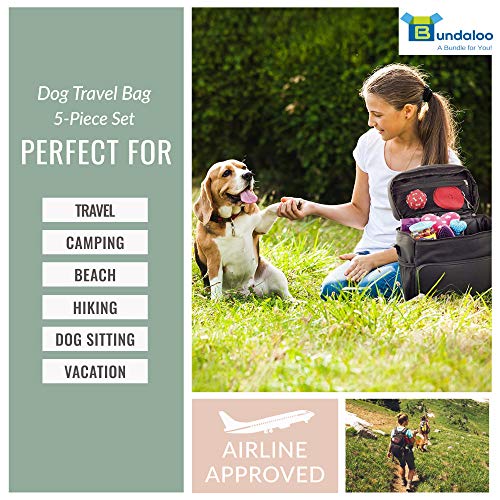 Bundaloo Dog Travel Bag Accessories Supplies Organizer 5-Piece Set with Shoulder Strap | 2 Lined Pet Food Containers, 2… - Image 6