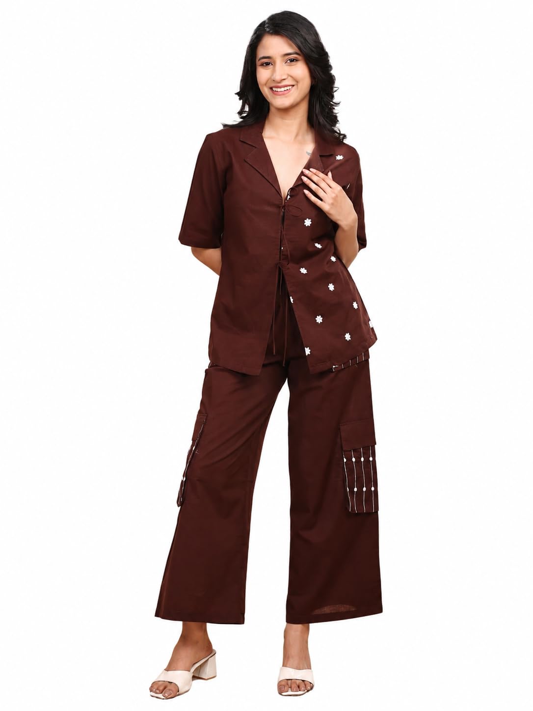 Women Contemporary Printed Co-Ord Set | Relaxed Fit Shirt Top with Wide Leg Pants | Korean Style Casual Co-Ord Outfit for Women-image-10