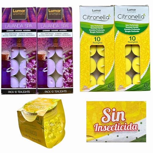 Kit Antimosquitos Natural – 40 Velas Citronela y Lavanda + Gel Repelente | Velas Antimosquitos Interior y Exterior | Ahuyentador Moscas y Mosquitos sin Químicos - Repelente Natural Insectos
