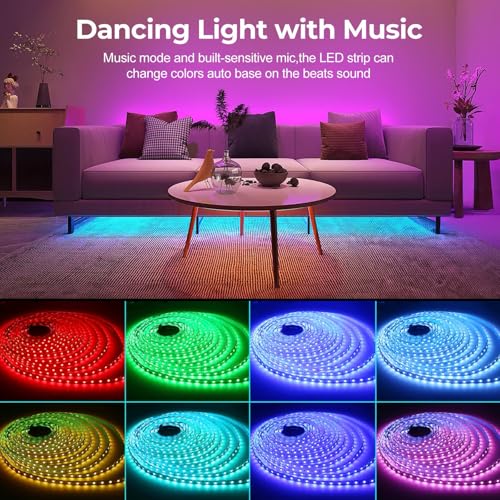 Image of Waterproof LED Strip Light 5M,60 LED /M,300 LEDs Super Bright,24V 5050 SMD Outdoor RGB Rope Light with Remote APP Control, Music Sync Color Changing for Ceilings /Home /Party /Outdoor Patio Decor