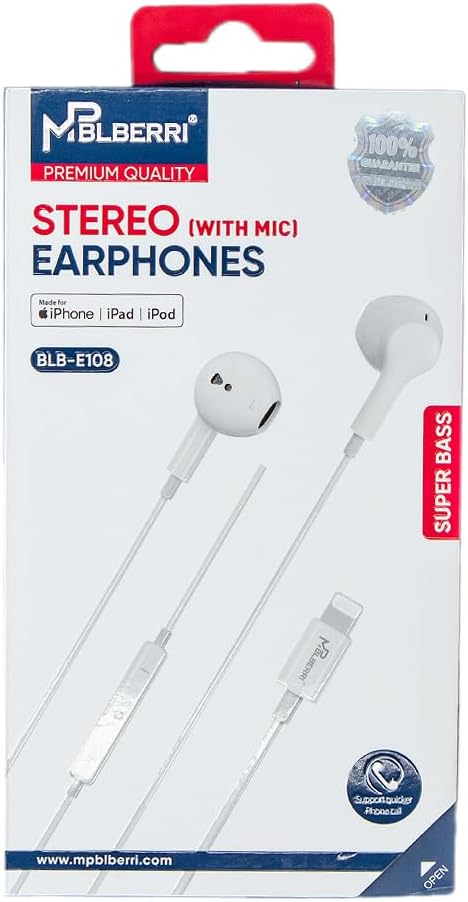 mpBLBERRI BLB-E108 Stereo (with mic) Lighting Connector Earphone