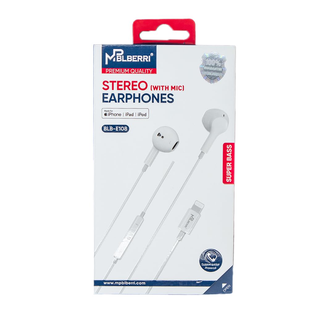mpBLBERRI BLB-E108 Stereo (with mic) Lighting Connector Earphone