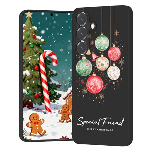 Coque de Noël Samsung S25 boule lumineuse en caoutchouc souple noir mat