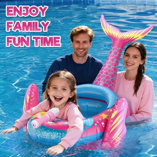 ASDGZD Kids Pool Floats with Water Gun, Mermaid Toddler Inflatable Pool Toys for Kids Age 3-8 Years Old, Summer Outdoor Water, Beach, Swimming Pool Toys Gift for Girls