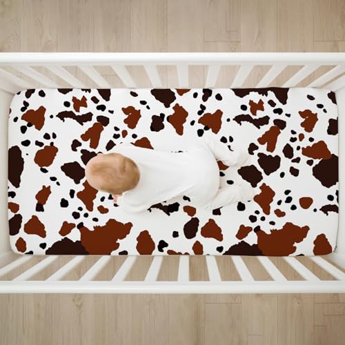 Image of 4 Pack Western Cowboy Crib Sheet Set for Boys or Girls, Neutral Soft Breathable Fitted Crib Sheet, Western Nursery Decor for Standard Crib and Toddler Bed Mattresses 28 x 52 in