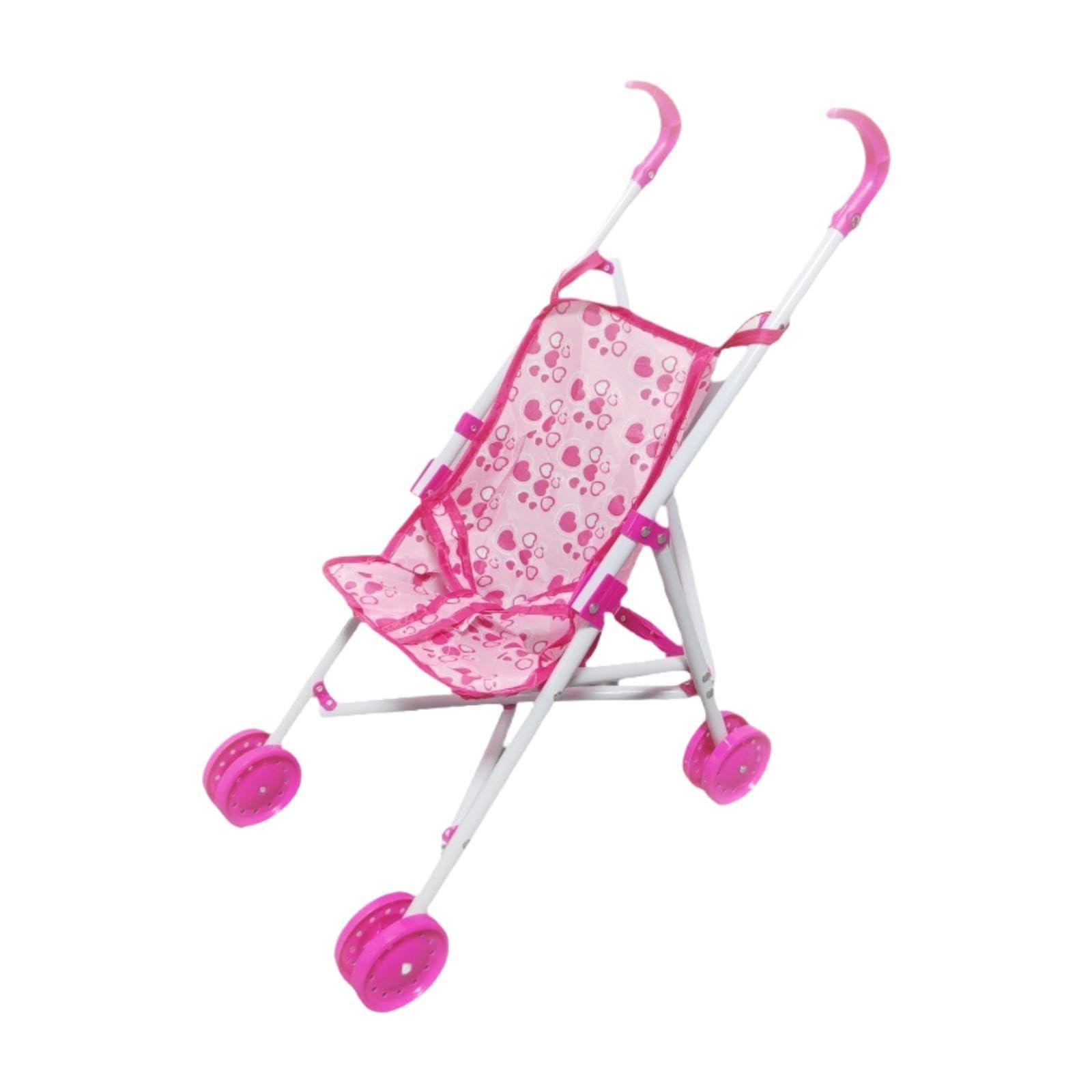 Doll Pram Toy with Foldable Frame, Realistic Doll Stroller for Toddlers 1-3 Year Old, Pretend Play Dolls Buggy Pushchair, Early Development Toy for Kids, Gift for Boys and Girls