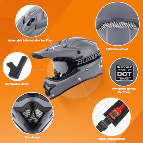 image for OUMURS Adult ATV Dirt Bike Helmet with Goggles Gloves & Mask Adjustabl