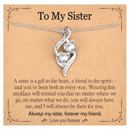 Necklace Gifts for Women Girls, Silver Infinity Double CZ Heart Pendant Charm Necklace for Gifts Women, Birthday Anniversary Graduation Christmas Jewelry Present To My Mom Daughter Sister