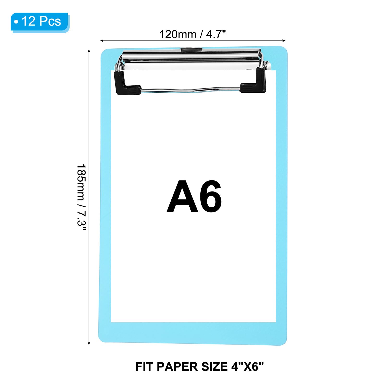 PATIKIL 4" x 6" Plastic Clear Hanging Clipboard A6 Transparent Clipboard Size 4.7" x 7.3" with Low Profile Metal Clip for Office Meeting Classroom Home Blue,12Pcs - Image 2