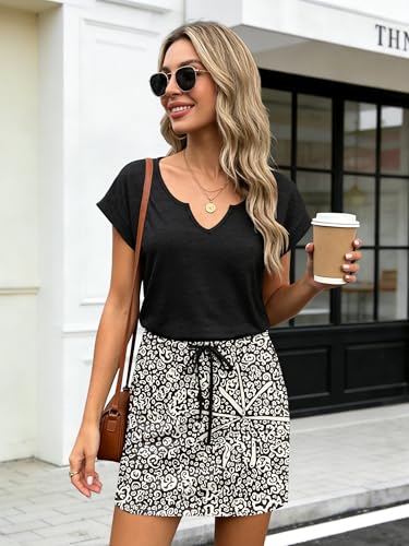 Image of SAUKOLE Women Summer T Shirt Dress Casual Short Sleeve V Neck Dress with Pockets Drawstring Waist Short Dresses