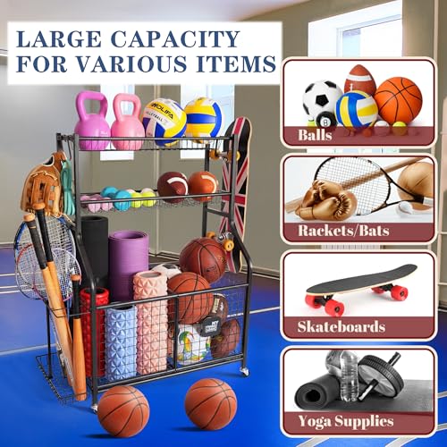 Image of Mythinglogic Rolling Sports Equipment Organizer for Garage Gear and Toys