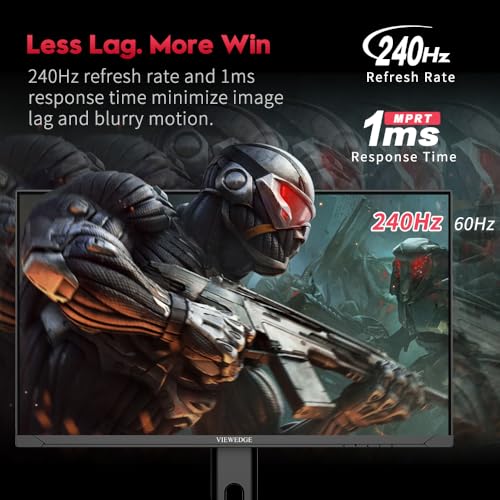 Image of Viewedge 27 inch Gaming Monitor QHD (2560x1440p) 240Hz Computer Monitor, 1ms HDR10 IPS DisplayPort HDMI 2K Vertical Monitor, Wall Mountable Built-in Speakers