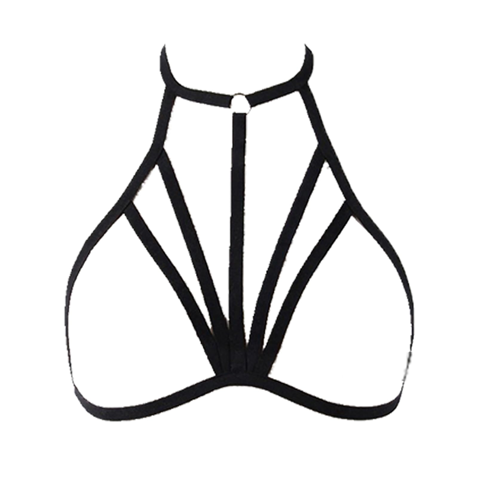 Sexy Strappy Harness, Adjustable Halter Belt Crop Top Bralet Cupless Cage Bra Plus Size Breast Harness for Ladies Festival Club Party Wear Black