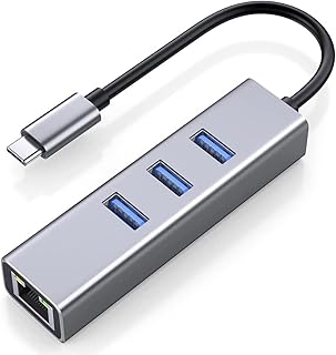 USB 3.0 HUB with RJ45 Gigabit Ethernet Port, USB C to Ethernet Adapter, Aluminum USB Extender Splitter, Type-C to USB 3.0 Multiport Hub for Laptop/MacBook/Mac Pro Mini/iMac/Surface Pro/XPS/PC