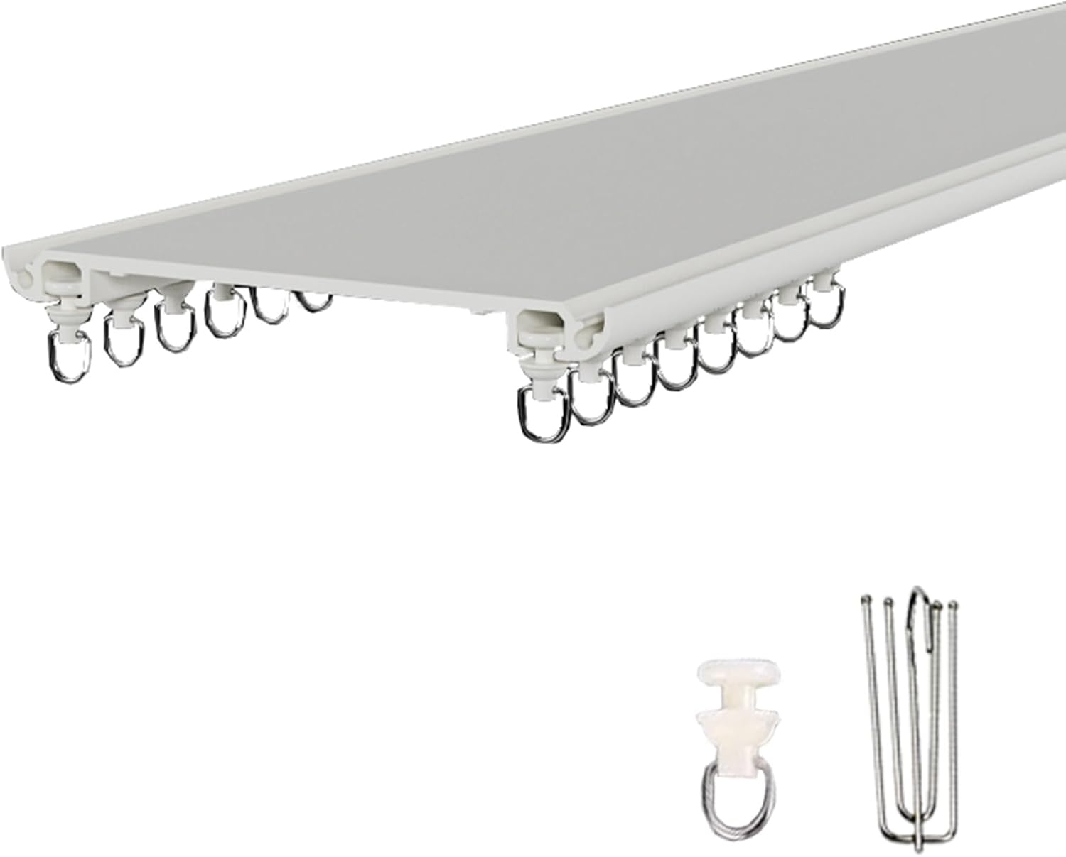 Ceiling Mount Double Tracks Curtain Rail with Hooks, Ultra Thin Aluminium Rod for Living Room, Bedroom, Room Divider