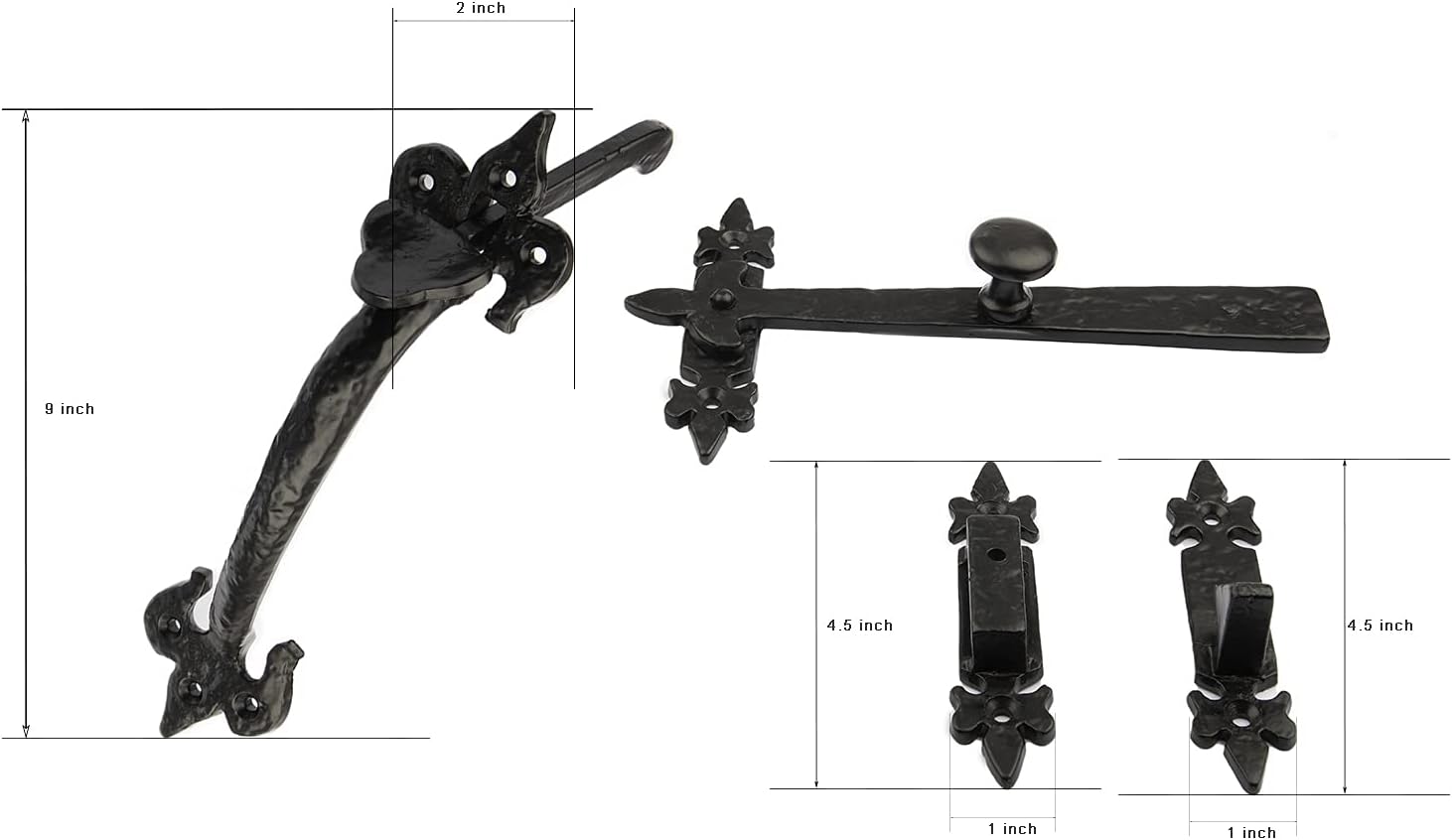 B&M - Set of Antique Black Fleur De LYS Thumb Latch Cast Iron 9'' - Cottage Country Suffolk Thumb Door Gate Latch 9 Inch - Image 3