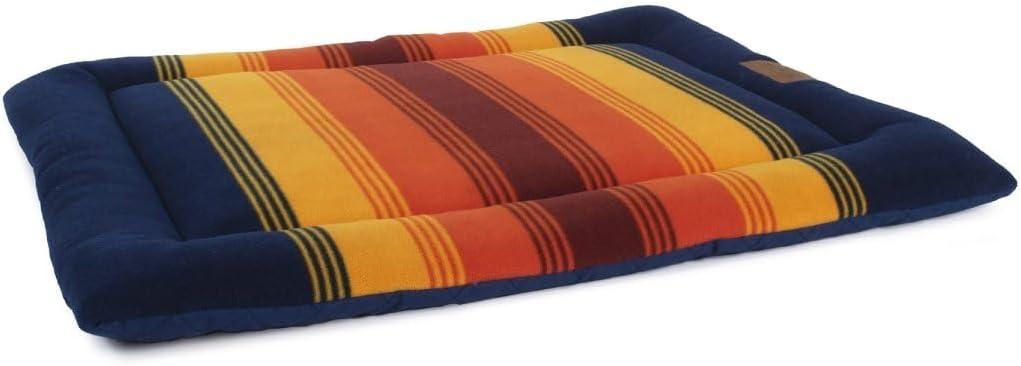 Pendleton Crater Lake National Park Pet Cushion Crate Bed – X-Large (48" x 30" x 2") Travel Friendly, Machine Washable, Non-Pilling Fleece, Durable Cotton Canvas Bottom, Blue with Multicolor Stripes