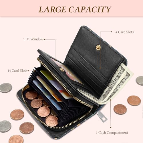 Image of Cute Book Wallet for Women, PU Leather Accordion Wallet, Zipper Coin Purse | Women's Cute Book Accordion Wallet, Credit Card Holder with 1 ID Window 14 Card Slots, Gift for Wife Daughter Ladies