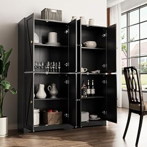 LYNSOM Farmhouse Pantry Storage Cabinet Set of 2, Kitchen Pantry Cabinet with 4 Barn Doors, 72" Tall Kitchen Pantry with Adjustable Shelves, Black Storage Cabinet for Kitchen, Dining Room, Black LYNSOM Farmhouse Pantry Storage Cabinet Set of 2 Kitchen Pantry Cabinet with 4 Barn Doors 72 Tall Kitchen Pantry with Adjustable Shelves Black Storage Cabinet for Kitchen Dining Room Black