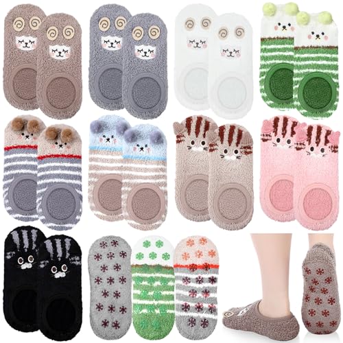 Suhine 9 Pairs Winter Non Slip Slippers Socks for Women Fuzzy Grippers Indoor Warm Soft Fluffy Sherpa Socks for Women's Gifts
