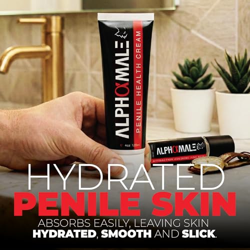 Image of AlphaMale Premium Penile Health Creme Daily Moisturizer for Sensitive Skin - Aloe, Coconut oil, CoQ10 and Allantoin for Dry, Sensitive Skin - Fragrance-Free Cream - Made in USA - 4oz
