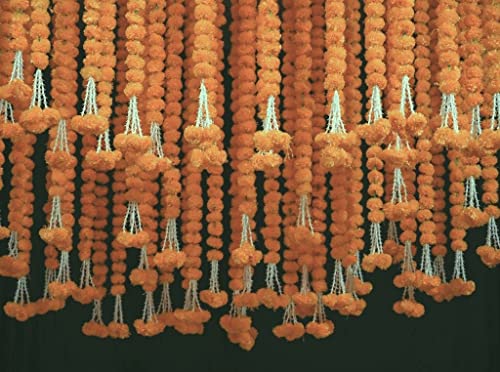 5 PC - 5 feet Orange Marigold Garland |Indian/American Wedding Party Mantle Decoration, Faux Garlands Wedding Garland, Diwali Decoration, Spring Bush Floral!