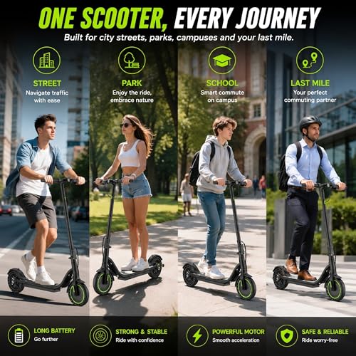 Image of Electric Scooter for Adults and Teens, 19 MPH, Up to 15 Miles Long Range, 350W Motor, Cruise Control, Dual Braking System, Foldable E Scooter for Commuting & Campus,UL 2272 Certified