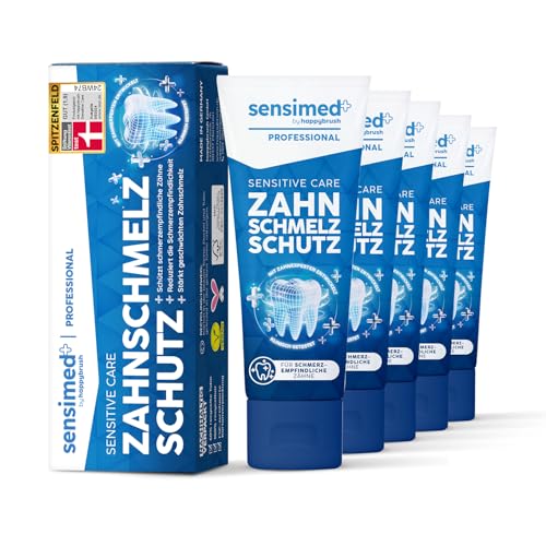 SENSIMED by happbrush SensitiveCare Pasta dentífrica Protector de esmalte dental, 75 ml (paquete de 5), reduce la sensibilidad al dolor de los dientes y fortalece el esmalte debilitado