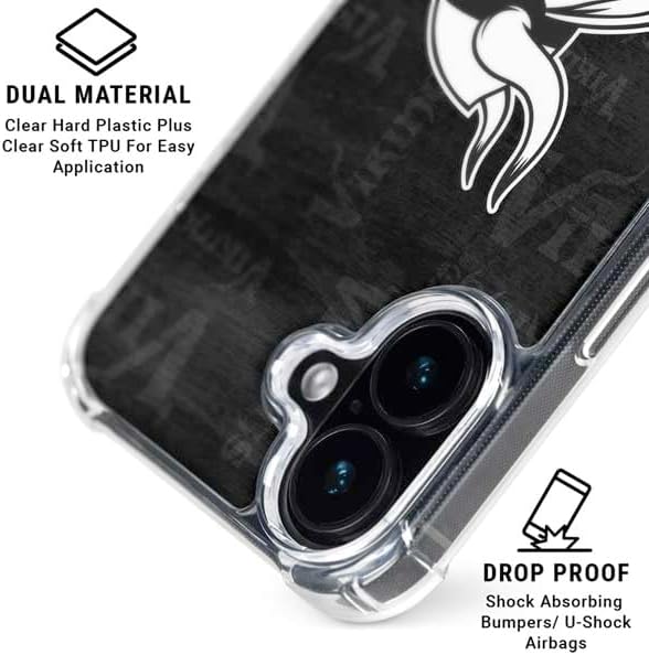 Skinit Phone Case Compatible with MagSafe iPhone 16 - Officially Licensed NFL Minnesota Vikings Black & White Design